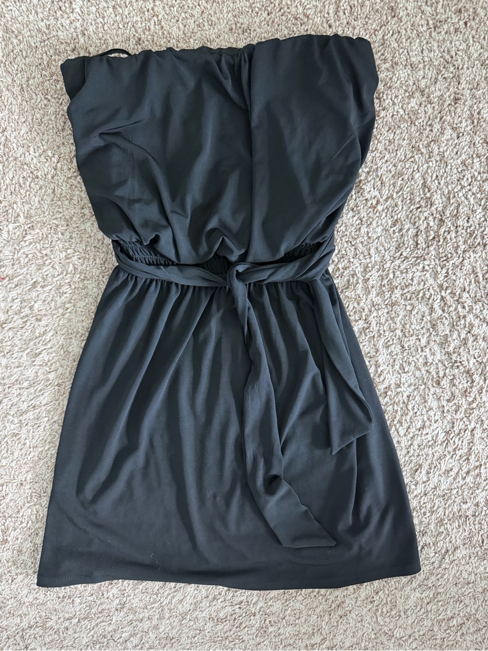 White House Black Market Strapless Black Mini Dress with Waist Tie